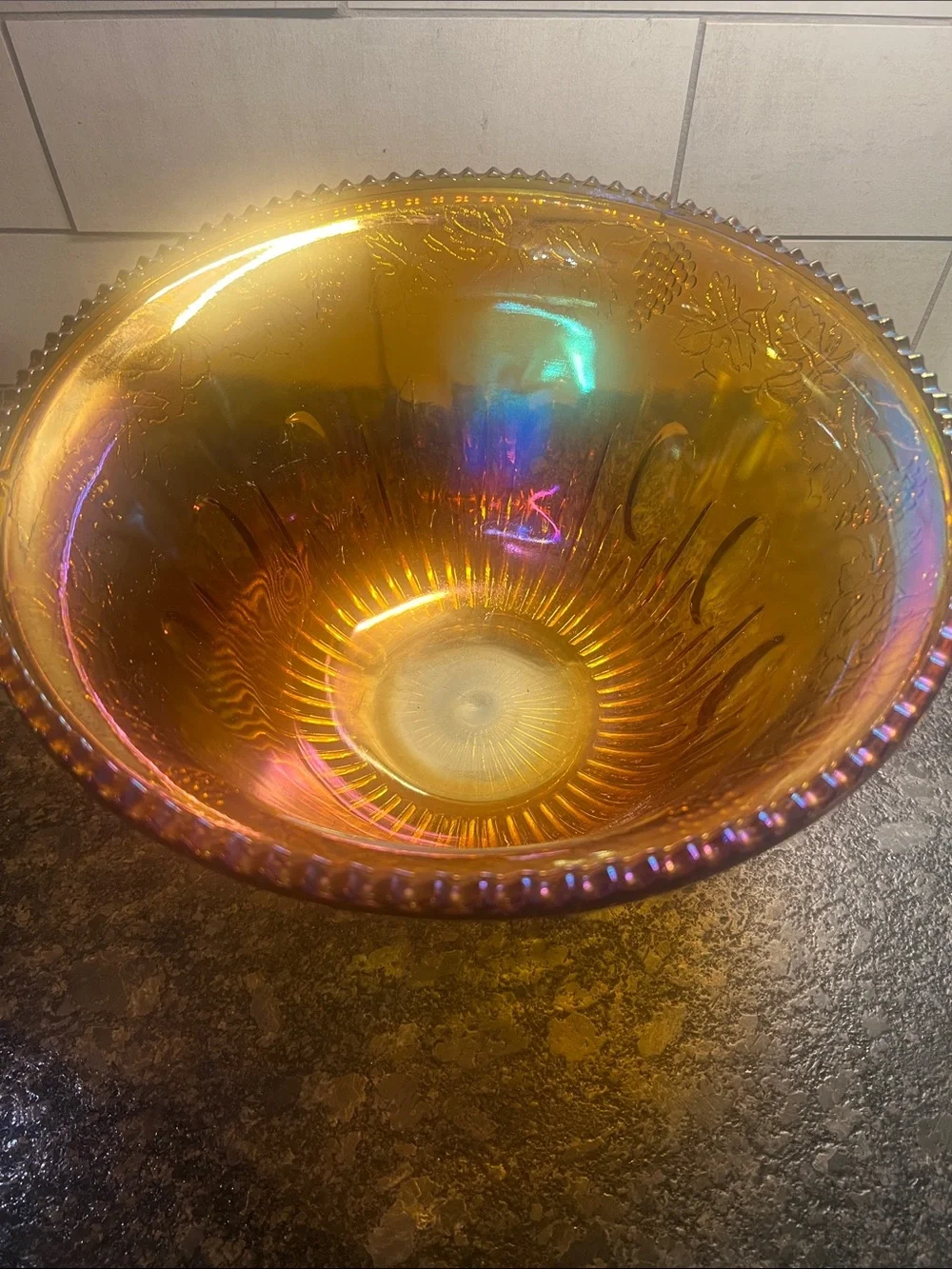 Amber Iridescent Marigold  Carnival Glass Berry Bowl - punch bowl